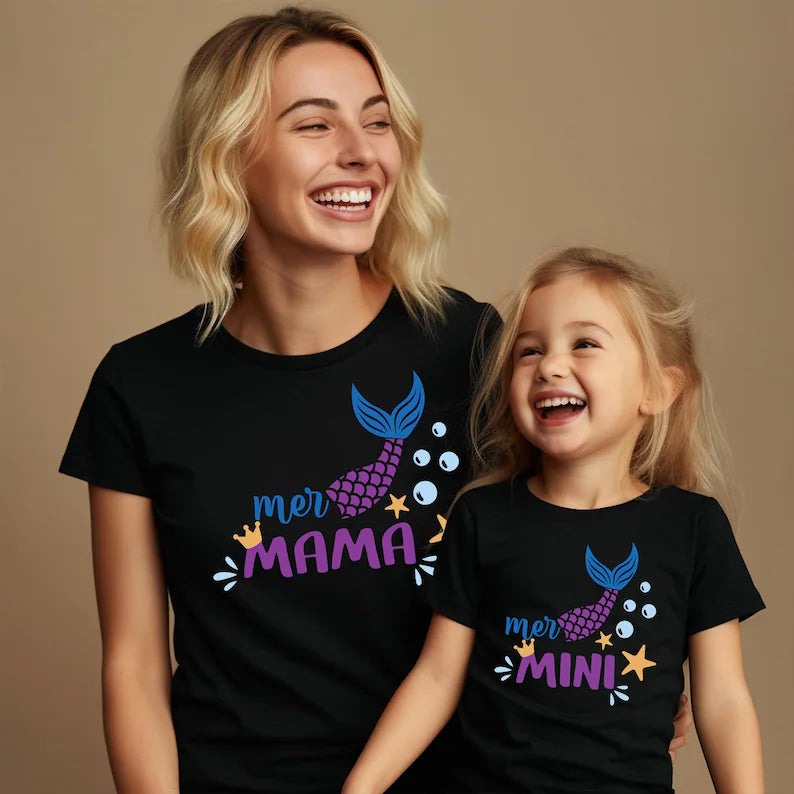 Mer Mama Mer Mini T-shirt - Perfect Mother's Day Matching Shirt for Mermaid Mama and Mini