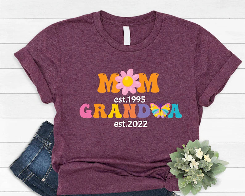 Floral Mom Grandma Est Shirt