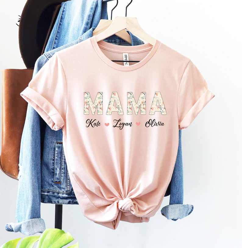 Blooming Love: Mama Floral Shirt - Personalized Mother's Day Gift with Custom Kids' Names