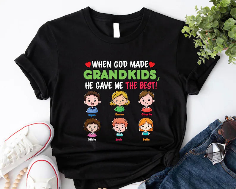 When God Made Grandkids, He Gave Me The Best: Custom Grandma Shirt - Heartfelt Mother's Day Gift