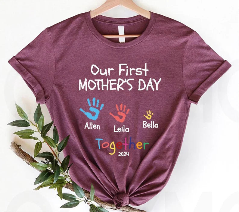 Our First Mother's Day Together: Personalized Family Name Shirt - Mommy and Me Matching Shirts